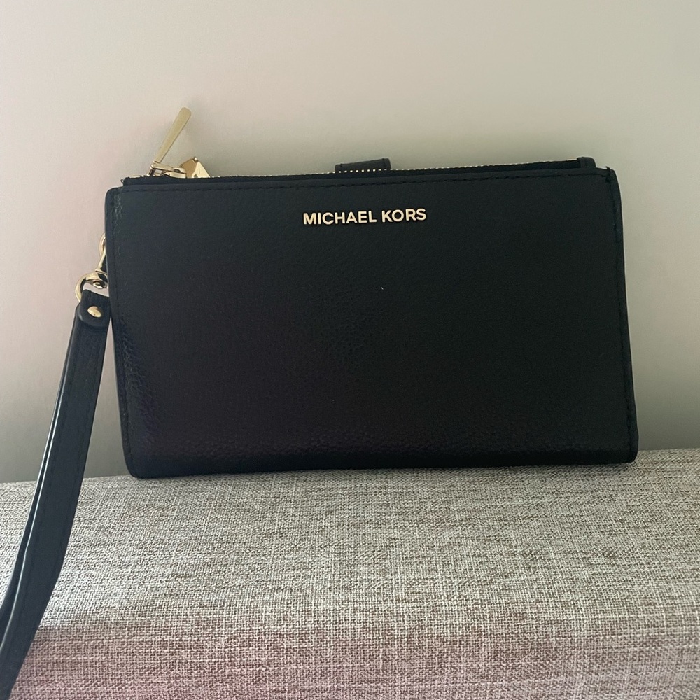 Michael Kors Black Wristlet with Gold Accents